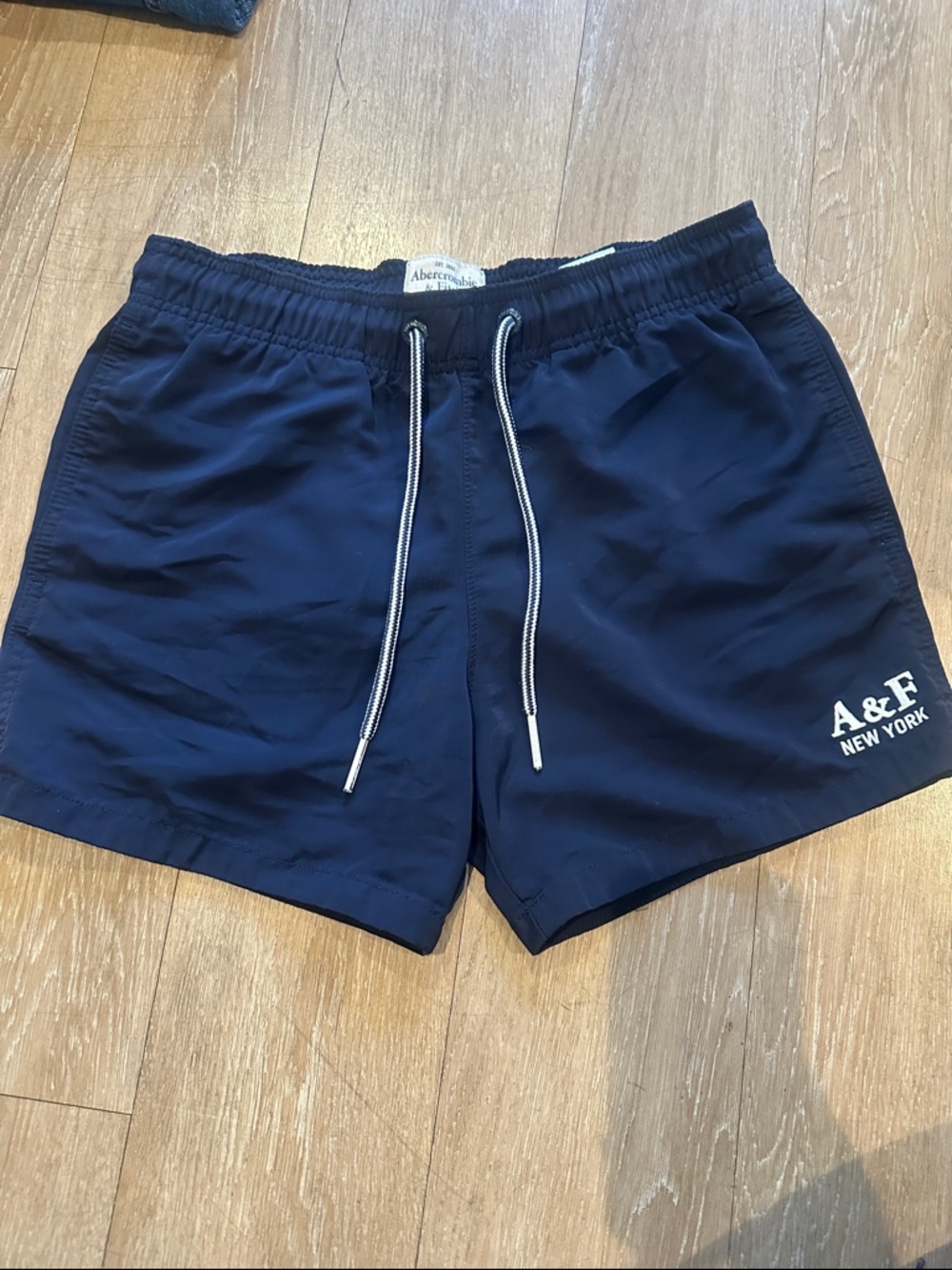 Vintage Men’s Abercrombie & Fitch Navy Blue Swim Shorts with Logo